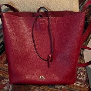 Michael Kors Junie Large Pebbled Leather Messenger Burgundy